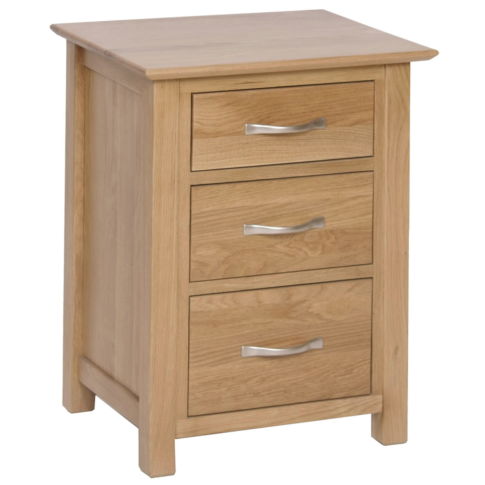New Oak Tall 3 Drawer Bedside Table Storage Unit
