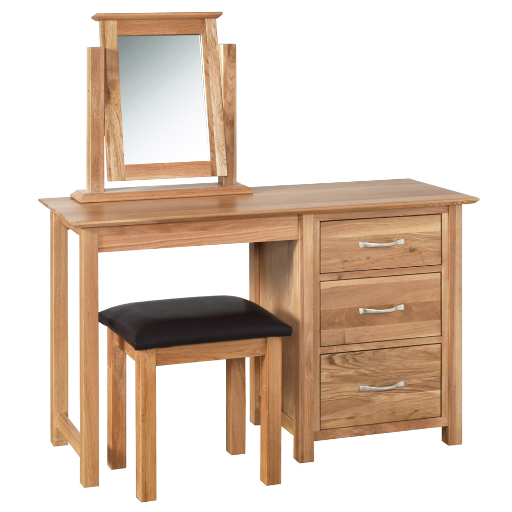 New Oak Dressing Table, Mirror and Stool