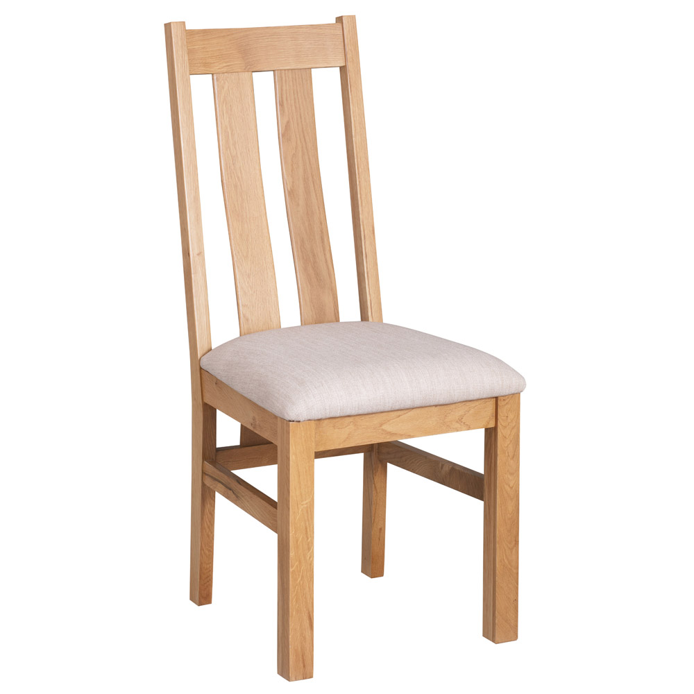 New Oak Twin Slatted Arizona Natural Oak Laquered Chair Beige Seat