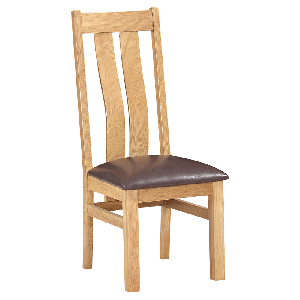 New Oak Twin Slatted Arizona Natural Oak Laquered Chair PU Seat
