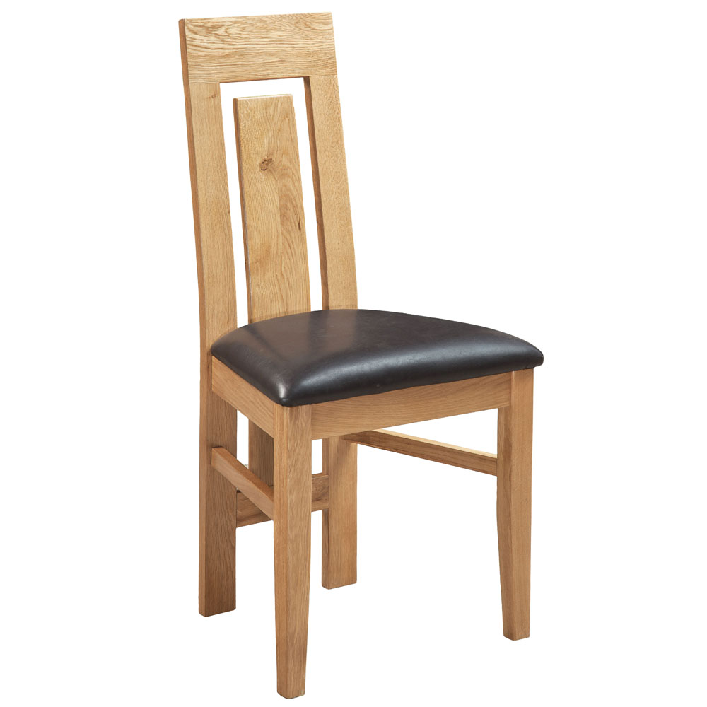 New Oak Panel Back Natural Oak Laquered Dining Chair PU Seat